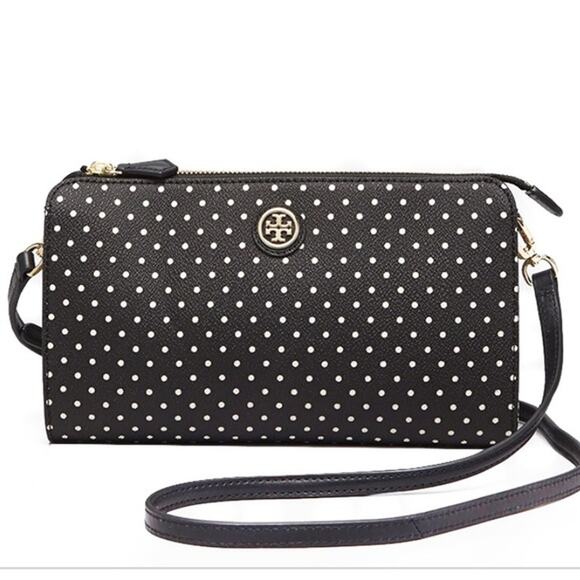 Tory Burch Black Viva Dot Kerrington Crossbody Bag Womens Black Polka Dot Purse - Picture 1 of 8